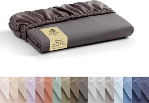 Vista 62 de Sábana bajera de 100% algodón percal, tamaño individual, turco pastel, 1 sábana bajera con bolsillos profundos, ropa de cama fresca y resistente, 39