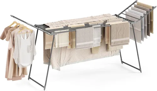 Vista 8 de APEXCHASER Tendedero de Ropa Plegable, Tendedero Grande para Secar Ropa, Perchero de Ropa Plegable para Interior y Exterior, Tendedero Metálico