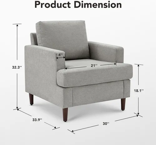 Vista 2 de Silla decorativa de mediados de siglo, sillón moderno de tela de lino para sala de estar, cómodas sillas tapizadas de lectura para dormitorio, sofá