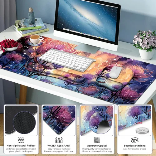 Vista 5 de 4 en 1 Alfombrilla de ratón grande, juego de reposa muñecas para teclado, alfombrilla de ratón ergonómica con soporte de muñeca, alfombrilla