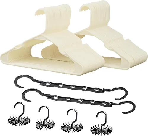 Vista 15 de VECELO Juego de 25 perchas de plástico con muescas antideslizantes para el armario, ahorro de espacio, perchas resistentes, color beige