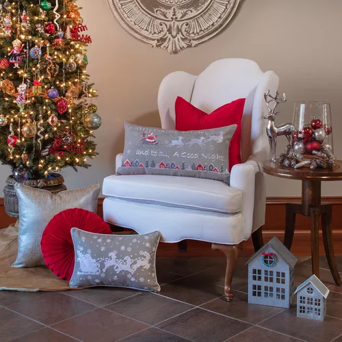 Vista 5 de Pillow Perfect Funda de almohada lumbar gris de trineo y renos de Papá Noel, 13 x 19 pulgadas, color gris