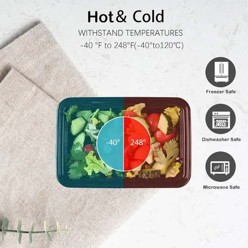 Vista 3 de LOKATSE HOME Contenedores de preparación de comidas, paquete de 24 unidades, 1 compartimento con tapas, almacenamiento de alimentos Bento apilables