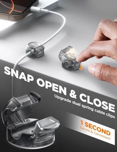 Vista 2 de Clips de cable - Chfeila Organizador de cables de resorte dual más reciente con cierre de gancho, paquete de 6 [máxima estabilidad] Gestión