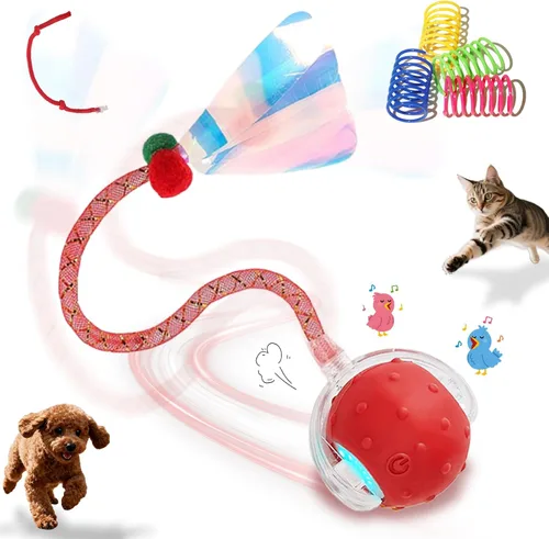 Vista 8 de Pack de 2 Juguetes Interactivos con Bola para Gatos y Perros de Interior, Juguete Automático para Gatos con Evite de Obstáculos Inteligente y Trinos