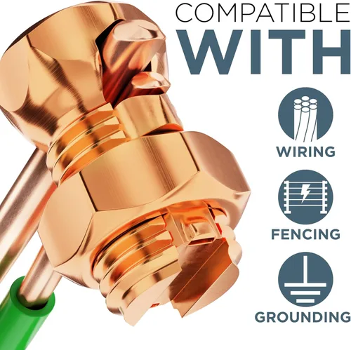 Vista 3 de Tamaño #8, paquete de 10 – Conector de perno dividido de cobre – Conectores eléctricos de perno dividido – Perno dividido a tierra – Conectores