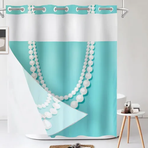Vista 211 de Shrahala Father and Child Embracing No Hooks Shower Curtain with Snap in Liner Set, Tender Moment Captured Bathroom Décor Polyester Fiber Waterproof