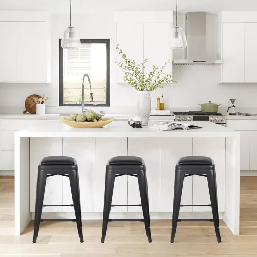 Vista 277 de GIA Taburete de mostrador sin respaldo de 24 pulgadas, cantidad de 4, bronce con asiento de madera clara