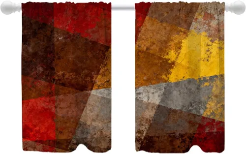 Vista 59 de Shrahala Beige and Orange Abstract Art Brushstrokes Tier Curtains for Kitchen Windows, Abstract Oil Paint Cafe Curtain Multilayer Polyester Blackout