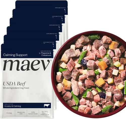 Vista 9 de Maev Alimento para perros de carne de res de grado humano, fórmula calmante y ansiosa, ingrediente entero, sin gluten, alto en proteínas
