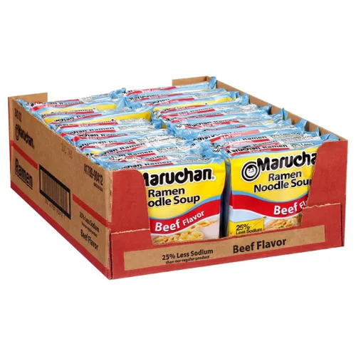 Vista 20 de Maruchan Ramen Fideos instantáneos sabor a carne de res, comidas listas para comer, 3 oz, 24