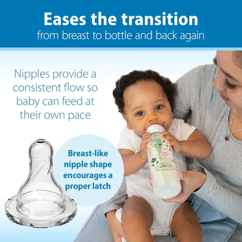 Vista 4 de Dr. Brown's Natural Flow Anti-Colic Options+ Biberón estrecho para bebé, cabra y ardilla, 8 oz/250 mL, con tetina de flujo lento nivel 1, libre