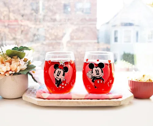 Vista 7 de Disney Minnie and Mickey Mouse Hearts - Copas de vino sin tallo, juego de 2 vasos para mimosas, cócteles, cada uno tiene capacidad para 20 onzas