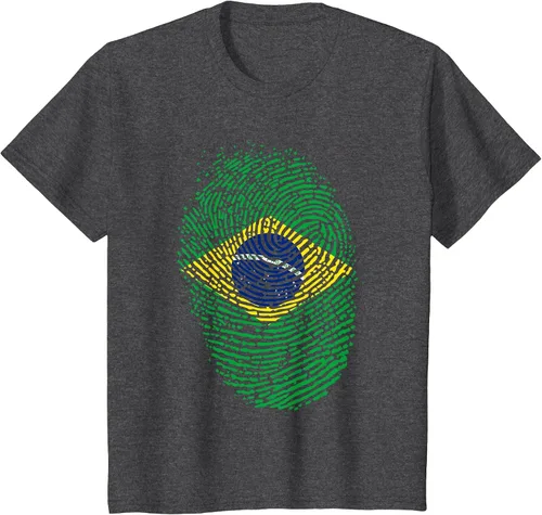 Vista 32 de Camiseta patriótica de la bandera brasileña con huella dactilar Asphalt Grey