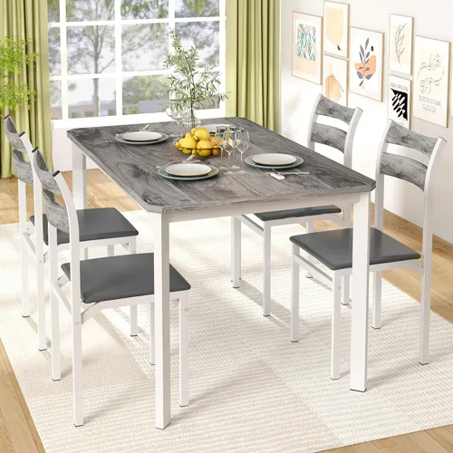 Vista 5 de Recaceik Dining Table Set for 4, Wood Kitchen Table with Metal Frame & MDF Board, 5-Piece Kitchen Table Set for Small Space, Dinette and Apartment