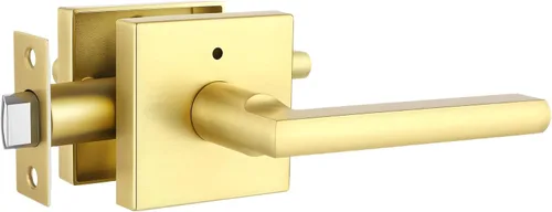 Vista 14 de Paquete de 1 manija cuadrada de latón satinado para puerta de paso, manija interior cuadrada, juego de manijas de puerta interior doradas