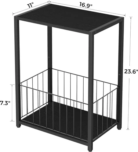 Vista 3 de Homleke Mesa auxiliar con soporte para revistas, soporte para tocadiscos con estante LP, mesa auxiliar para sala de estar, dormitorio o mesita