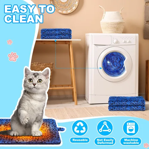 Vista 5 de Riakrum Paquete de 4 alfombrillas de cama autocalentables para gatos, estampado de leopardo, manta térmica de doble cara con bolsas