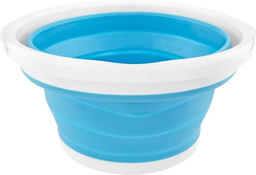 Vista 2 de Cubo plegable de silicona para galones – Capacidad de 2.65 galones, azul, portátil y ahorra espacio