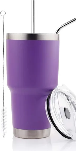 Vista 21 de D·S Vaso Térmico Negro de 30 oz de Acero Inoxidable con Aislamiento al Vacío de Doble Pared con Pajita y Tapa, Cepillo de Limpieza para Bebidas