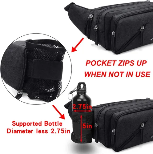 Vista 2 de Riñonera impermeable para hombres y mujeres, bolsa de cadera con soporte para botella de agua, correa ajustable, adecuada para entrenamiento al aire