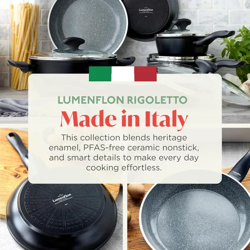 Vista 6 de Rigoletto - Sartén antiadherente y tapa de 3.1 cuartos de galón, fabricada en Italia, superficie de cerámica en capas sin PFAS, lista