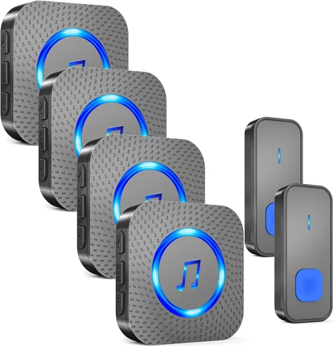 Vista 10 de SURFOU Timbre inalámbrico con 1 botón, 1 receptor, timbre de puerta, alcance ultra largo de 1300 pies/1,312.3 ft, 55 campanas de 5 volumen, IP55