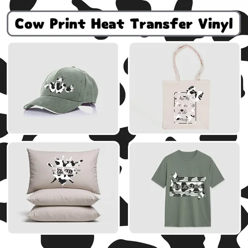 Vista 2 de HTVRONT Vinilo HTV con estampado de vaca, 12 pulgadas x 8 pies, vinilo de transferencia de calor impreso de vaca para camisas, fácil de cortar