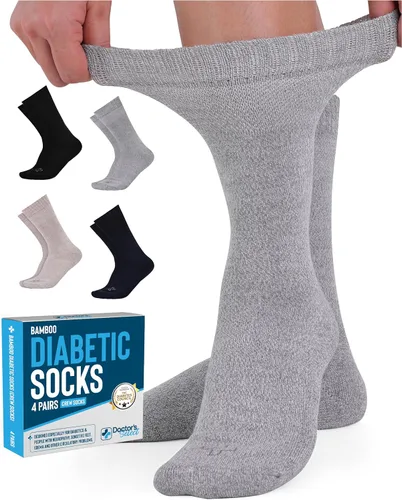 Doctor's Select Calcetines diabéticos de viscosa de bambú para mujer, 4 pares de calcetines diabéticos crew para mujer, talla 6-9