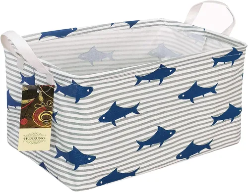 Vista 31 de HUNRUNG Cesta rectangular de almacenamiento de lona, bonita cesta organizadora de lona para juguetes de mascotas, niños, libros, ropa, perfecta