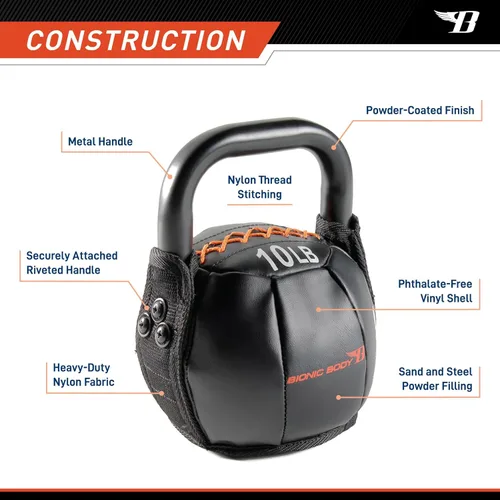 Vista 6 de BIONIC BODY Pesa rusa suave con mango para levantamiento de pesas, acondicionamiento, fuerza y entrenamiento de núcleo