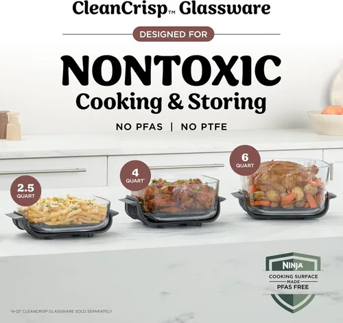 Vista 9 de Ninja Crispi Pro - Freidora de aire de vidrio 6 en 1 Recipientes y tapas de 450 °F, no tóxico, de 6 cuartos y 2.5 cuartos de galón Microondas