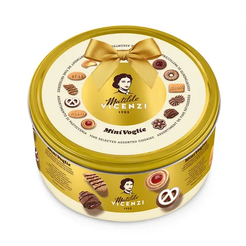 Matilde Vicenzi Minivoglie - Lata de galletas de mantequilla surtidas italianas, regalo tradicional de galletas navideñas para el día de la madre,