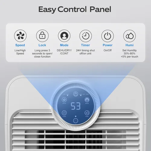 Vista 3 de Deshumidificadores para el hogar, deshumidificador de 21 pintas con manguera de drenaje de 1500 pies cuadrados