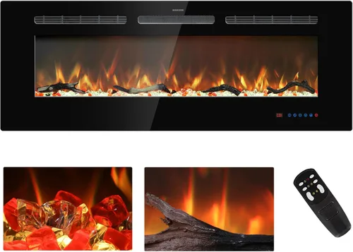 Vista 17 de Insertos de chimenea eléctrica de 33 pulgadas, chimenea para empotrar y colocar en la pared, chimenea lineal con termostato, control remoto