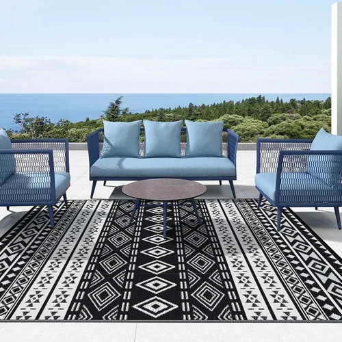 Vista 9 de Alfombra de camping para exteriores, impermeable, 5x8 pies, reversible, resistente a las manchas y a los rayos UV, alfombra de paja de plástico