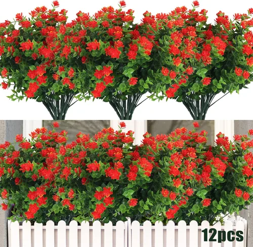 Vista 36 de RECUTMS - 8 ramas de flores artificiales, eucalipto artificial realistas, resiste rayos ultravioleta, para jardín, patio, boda, oficina y casa
