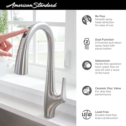 Vista 2 de American Standard 4901380.002 Avery Selectronic - Grifo de cocina extraíble manos libres, cromado