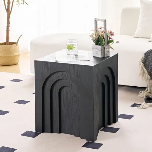 Vista 3 de JUSTONE Mesa auxiliar cuadrada de 15.74 pulgadas, mesa auxiliar pequeña, mesa de centro cuadrada de madera rústica para sala de estar, dormitorio