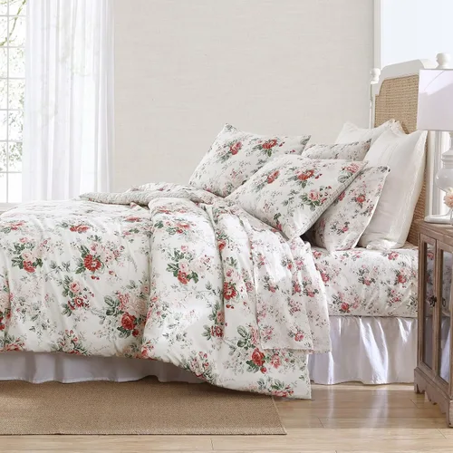 Vista 8 de Laura Ashley - Juego de edredón King, ropa de cama reversible de franela de algodón cepillado con fundas a juego, lujosamente suave y cálida