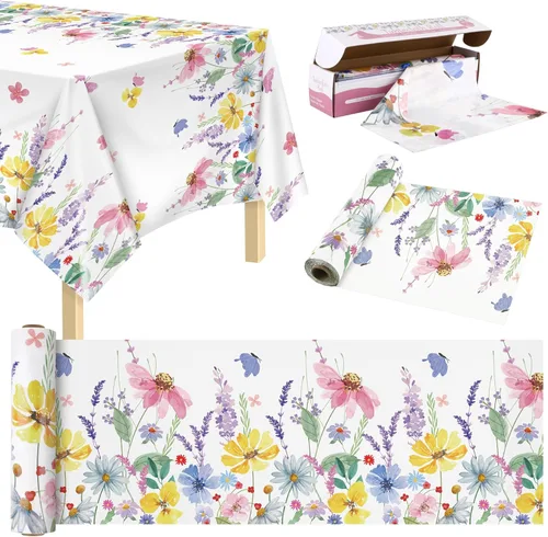 Vista 47 de Kochorie Rollo de Mantel de Copos de Nieve Rojo de 100 Pies x 54 Pulgadas con Caja Cortadora, Cubierta de Mesa Impresa con Copos de Nieve Temática