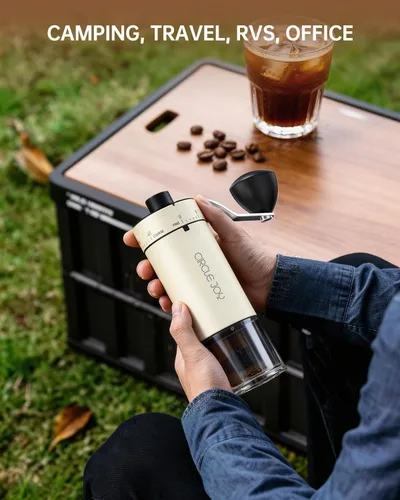 Vista 5 de CIRCLE JOY Molinillo de café manual con 40 ajustes externos ajustables y rebabas cónicas de cerámica, molinillo de café portátil de acero inoxidable