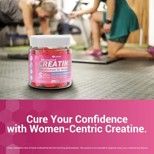 Vista 4 de Gomitas de creatina para mujeres, monohidrato de creatina micronizada + mio-inositol, péptidos de colágeno, BCAAs, ácido hialurónico, vitamina B6