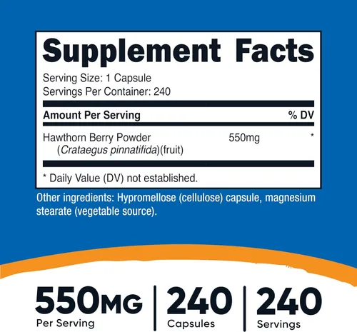 Vista 2 de Nutricost Cápsulas de bayas de espino de 550 mg, 240 cápsulas, aptas para vegetarianos, sin OMG y sin gluten
