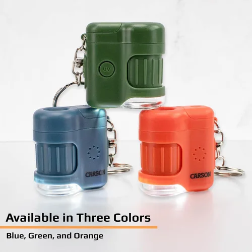 Vista 5 de Carson MicroMini 20x Microscopio de bolsillo para adultos, linterna UV y LED, azul (MM-280B)