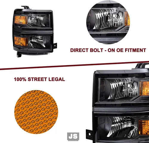 Vista 4 de JSBOYAT - Conjunto de faros delanteros para 2014-2015 Chevy Silverado 1500 Pickup Truck, lámparas delanteras estilo OE de halógeno, faros delanteros