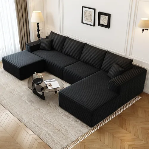 Vista 18 de Sofá seccional modular Cloud de 107.5 pulgadas con 1 otomana, sofás tapizados modernos minimalistas, cómodo sofá en forma de U para sala de estar