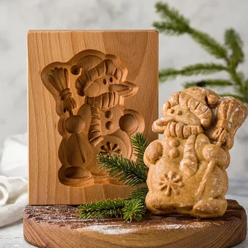 Vista 28 de Molde de Galletas de Madera Herramienta de Decoración de Galletas de Madera Moldes de Galletas 3D Molde de Hornear Gracioso Arte de Relieve Navidad