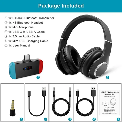 Vista 8 de Golvery Bluetooth Gaming Headset for Nintendo Switch Wireless Bluetooth Headphones wUSB C Transmitter for PC Laptop PS4 Plug Play Noise Cancelling