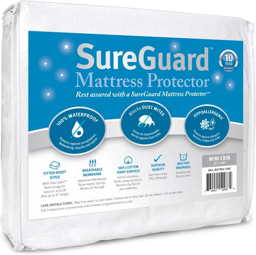 Vista 9 de SureGuard - Protector de colchón tamaño individual, 100% impermeable, hipoalergénico, funda de algodón ajustable de alta calidad, suave